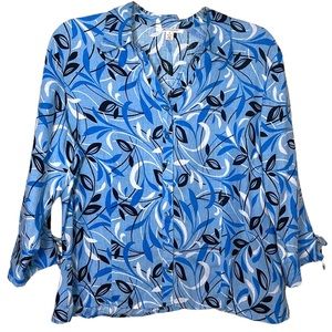 JM Collection Linen Botanical Print Button Down Shirt